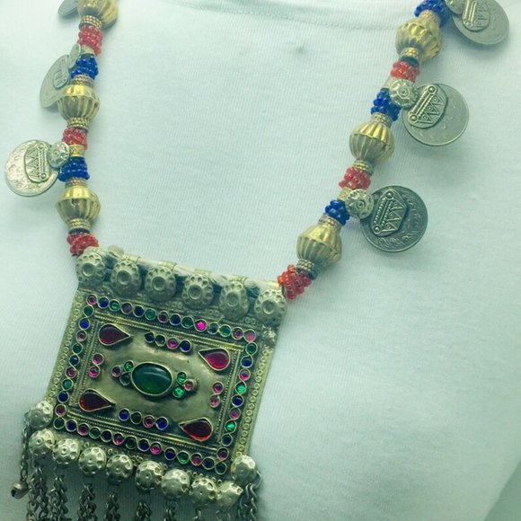 Red and Blue Beaded Pendant NecklaceBohemian Necklace - Picture 5 of 9